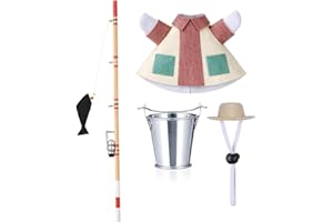 Desk Geese Outfits 7 Inches - Fishing Costume Set with Rod & Bucket, Soft Desk Geese Clothes for 7 Inch Decorative Ducks Outf