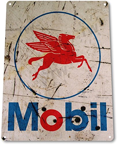 Tin Sign Mobil Logo Rustic Rust Oil Gas Station Metal Sign Decor Auto Shop Garage Cave B072