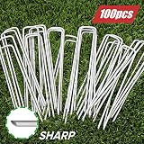 6 Inch Garden Stakes Galvanized Landscape Staples,U-Type Turf Staples for Artificial Grass, Rust Proof Sod Pins Stakes for Securing Fences Weed Barrier, Outdoor Wires Cords Tents Tarps,100 Pcs