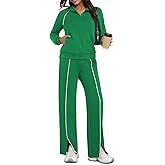 Casly Lamiit Womens 2 Piece Outfits 2025 Fall Casual Zip Up Sweatsuits Lounge Set Travel Wide Leg Pants Striped Tracksuit