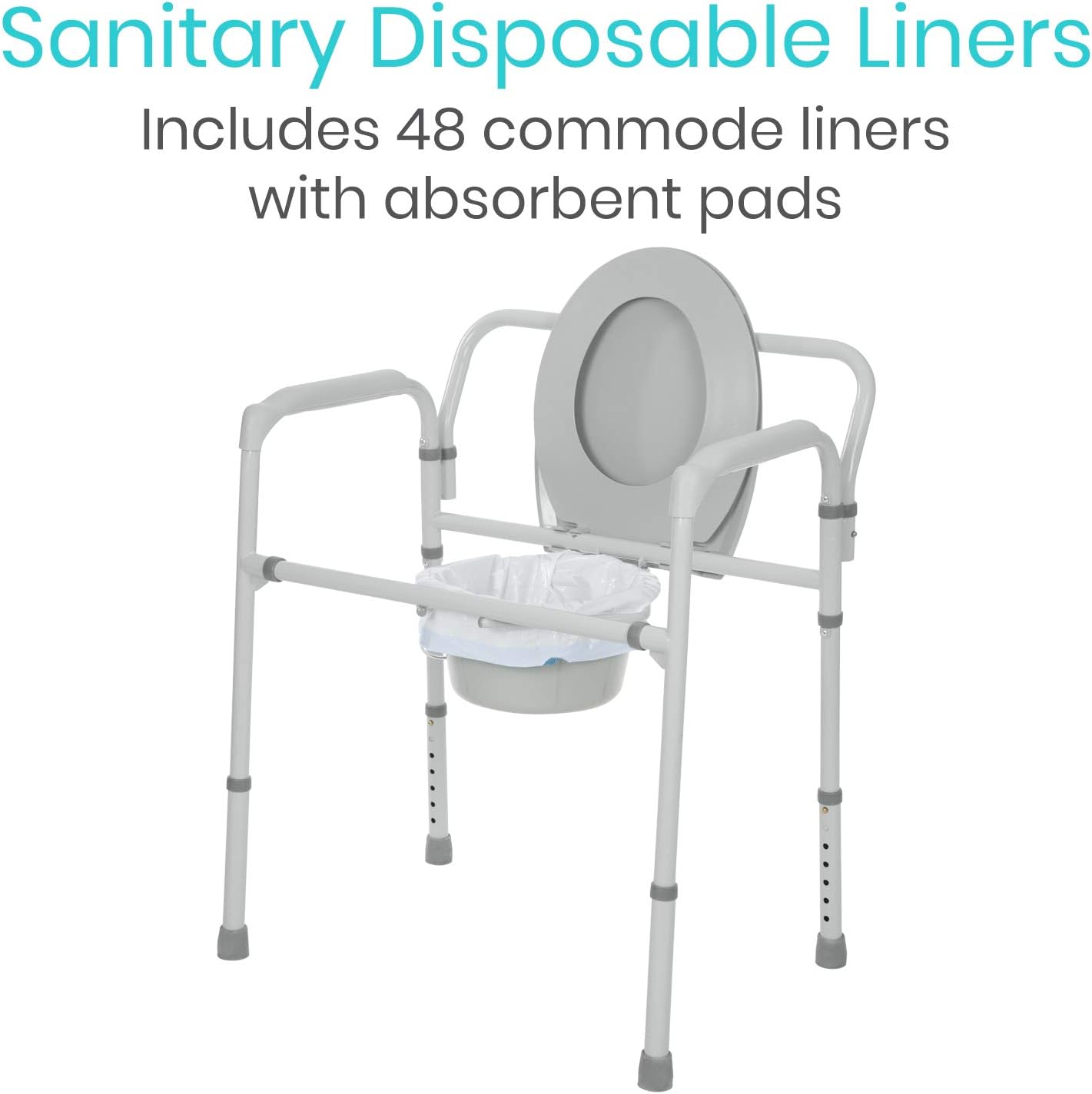 Vive 48 Pack of Commode Liners with Absorbent Pad - Disposable Replacement Bag - Fits Standard Adult Bariatric Bedside Commode Pail and Folding, Portable Toilet Chair - Absorbing Sheet Aid - Universal: Health & Personal Care
