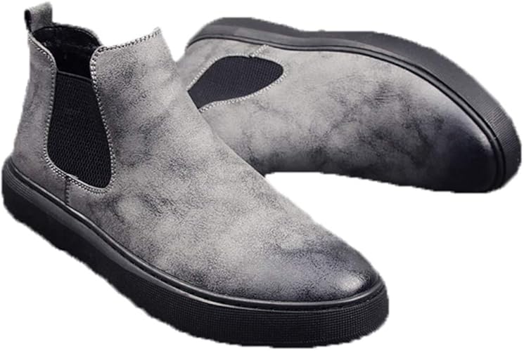 Amazon ジョイジョイ チェルシーブーツ スリッポン メンズ サイドゴア 秋冬 厚底靴 カジュアル ワークブーツ 本革 スニーカー ハイカット アウトドア 防水 ミドル丈 防滑 耐摩耗 柔らかい 歩きやすい シンプル ブラック グレー Joyjoy ジョイジョイ ブーツ