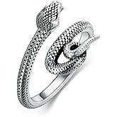 LWXIE Diamond Snake Ring for Women 925 Sterling Silver Snake Statement Rings Vintage Punk Rings Open Adjustable Rings Jewelry Gifts for Women