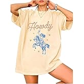 Oversized Western Shirts for Women Cowgirl Rodeo Graphic Tee Top Cowboy Vintage Country Concert Outfit