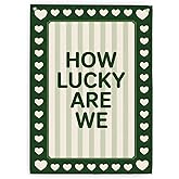 How Lucky Are We Canvas Wall Art, Green Stripe Quote Artwork Banner, Aesthetic Preppy Home Decor, Trendy Positive Affirmation Wall Art for Living Room Bedroom Office