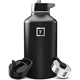 IRON °FLASK Camping & Hiking Hydration Flask with Straw, Wide Mouth Insulated Stainless Steel Sports Water Bottle - 64 oz Midnight Black