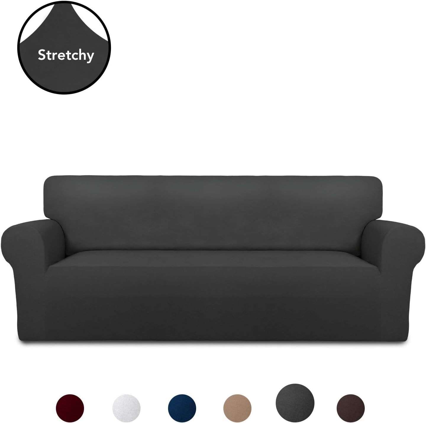 PureFit Super Stretch Chair Sofa Slipcover – Spandex Non Slip Soft Couch Sofa Cover, Washable Furniture Protector with Non Skid Foam and Elastic Bottom for Kids, Pets （Sofa， Dark Gray）: Home & Kitchen