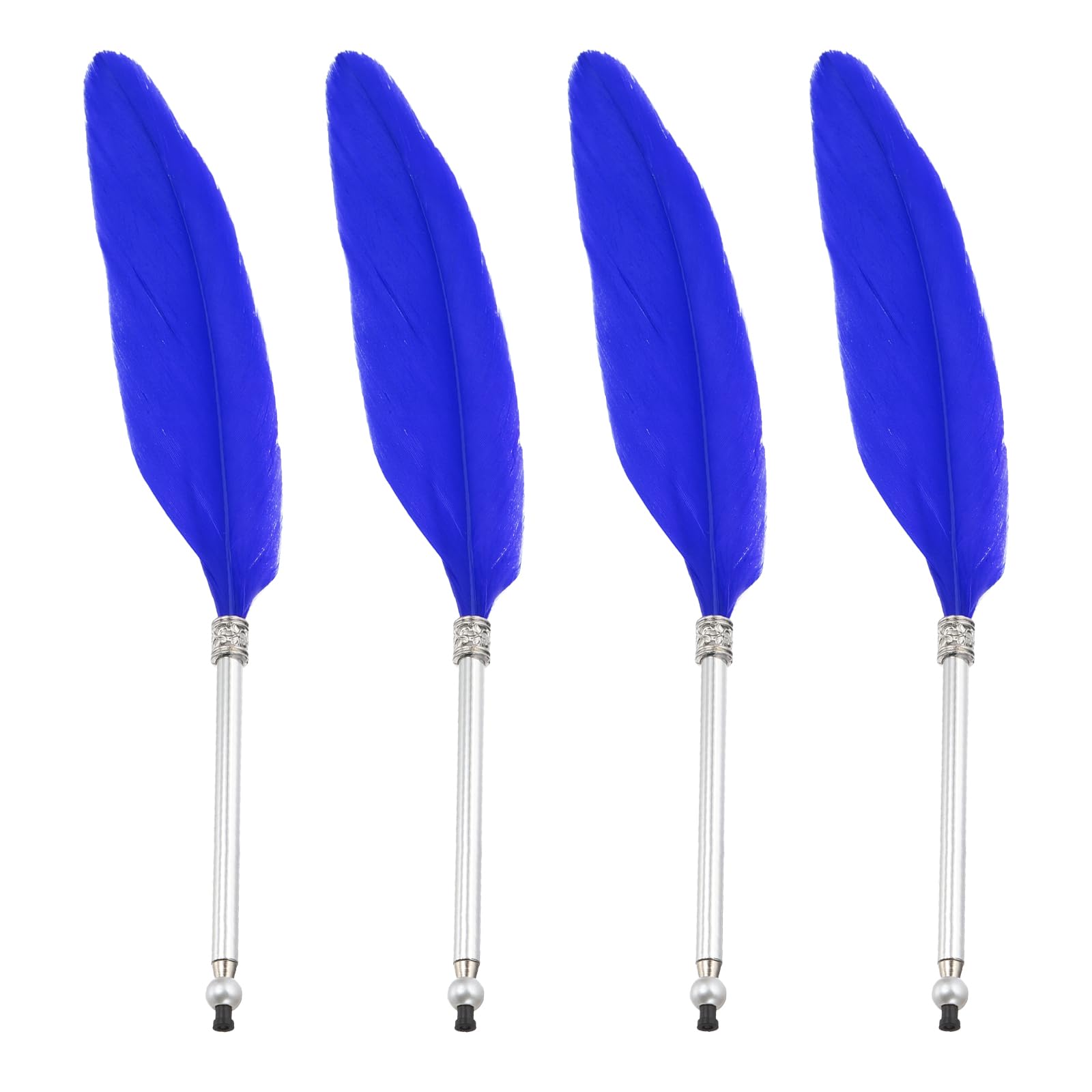 Photo 1 of PATIKIL 4 Pcs Feather Ballpoint Pen, Fluffy Vintage Ink Quill Pen Refined Plated Rod Quill Pen for Calligraphy Writing Signature Guest Wedding Gift, Blue
