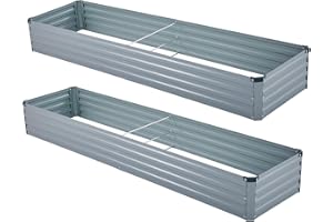 Meberam Raised Garden Bed Kit 2PCS Set 8x2x1ft Outdoor Galvanized Elevated Plant Box for Vegetable,Grey