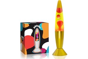 KUSENS Liquid Lamp,14 Inch Gold Liquid Lamp for Adults, Yellow Liquid Motion with Red Wax Night Light for Home Office Decor Great Gift for Kids Women Girls