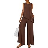 PRETTYGARDEN Women's 2026 Two Piece Matching Lounge Sets Asymmetrical Split Tank Tops Wide Leg Pants Summer Outfits Tracksuit