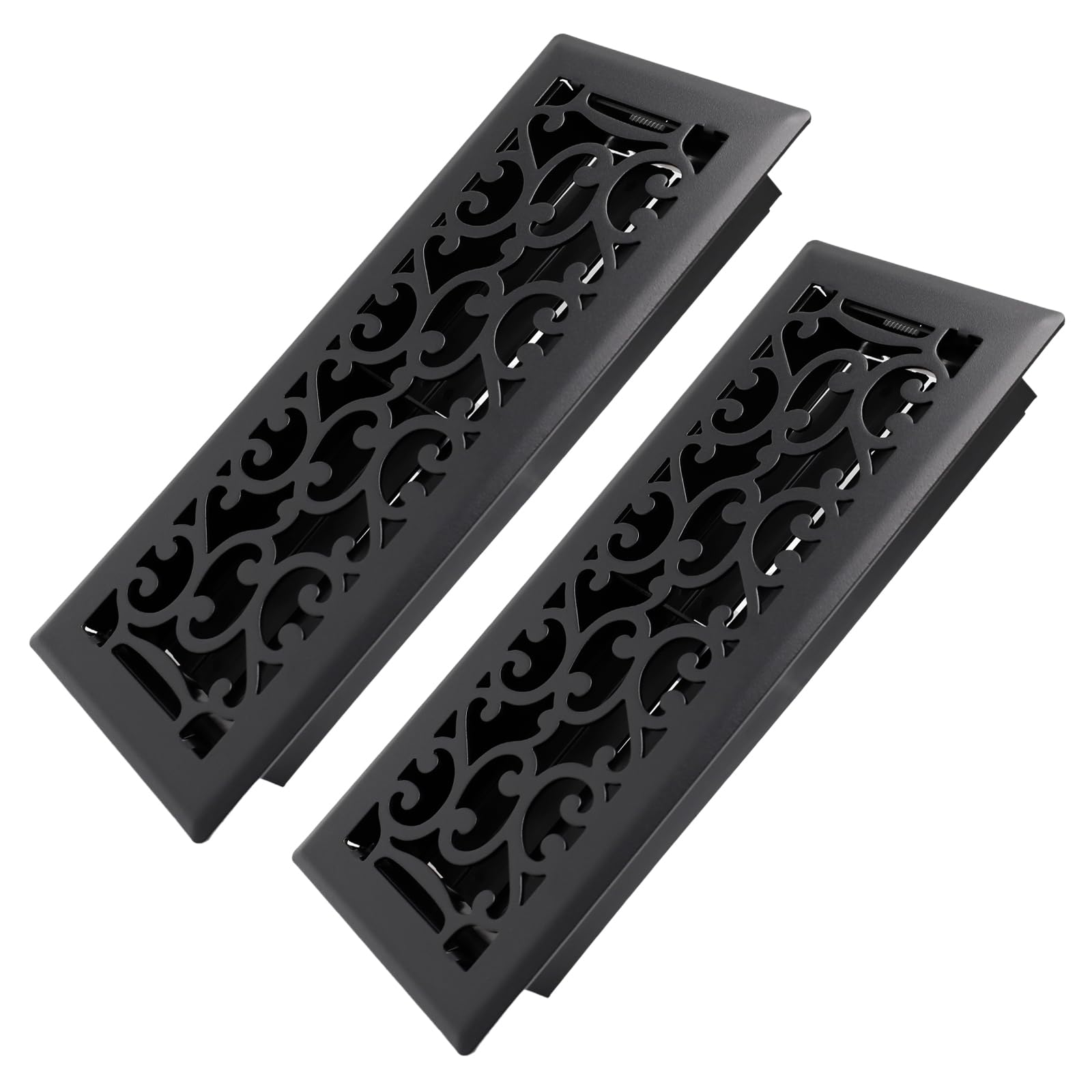 Photo 1 of Howeall 4x12 Inches 2 Pack Heavy Duty Walkable Floor Register - Easy Adjust Air Supply Lever Decorative Floor Vent Covers - Savannah Design Vent Covers for Home - Matte Black