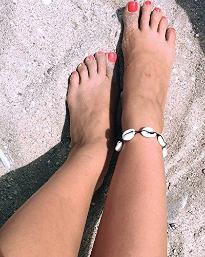 POTESSA Natural Cowrie Beads Shell Anklet Bracelet Handmade Beach Foot Jewelry Hawaiian Jamaican Style Adjustable for Women Unisex - Thumbnail 4
