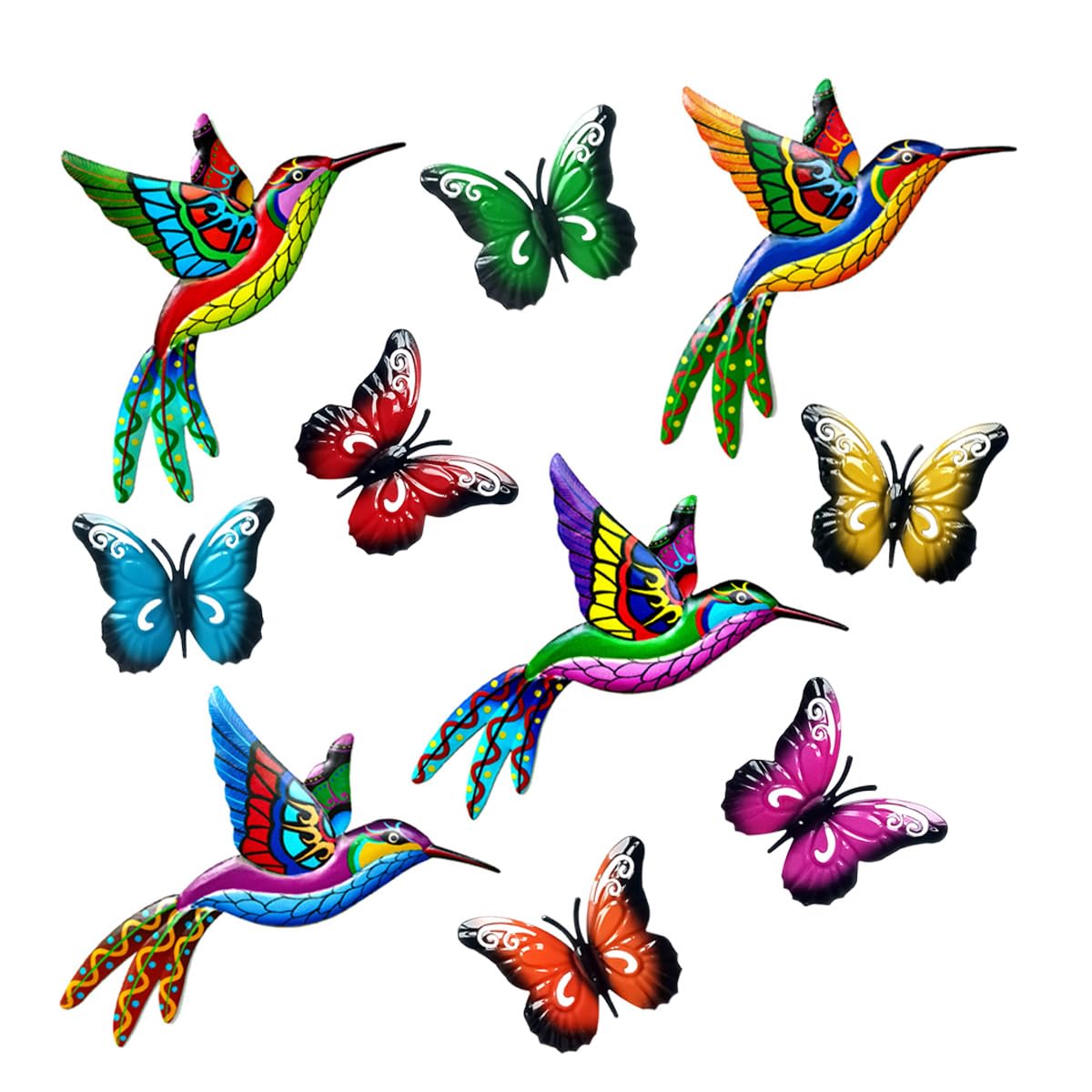 Tsilin Metal Garden Decor Set With 4 Pcs Metal Hummingbirds 6 Pcs Iron Butterflies Statues Wall Decor Wall Art Hanging Sculptures For Home Bedroom Outdoor Backyard Porch Tree Fence Decorations