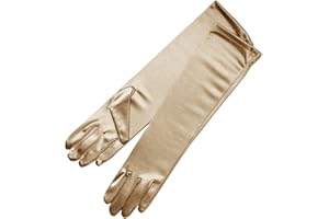 ZAZA BRIDAL 15.5" Long Shiny Stretch Satin Dress Gloves Below-The-Elbow Length 8BL