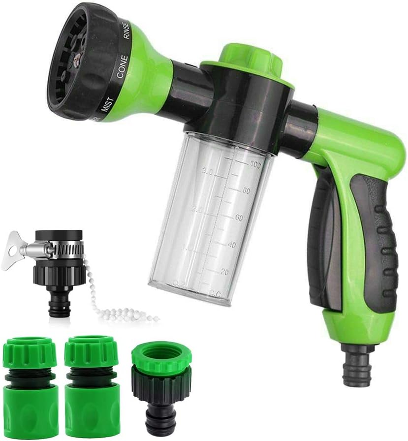 Garden Hose Pipe Spray Gun with Soap Dispenser, 8 Adjustable Patterns High Pressure Foam Hose Nozzle Sprayer