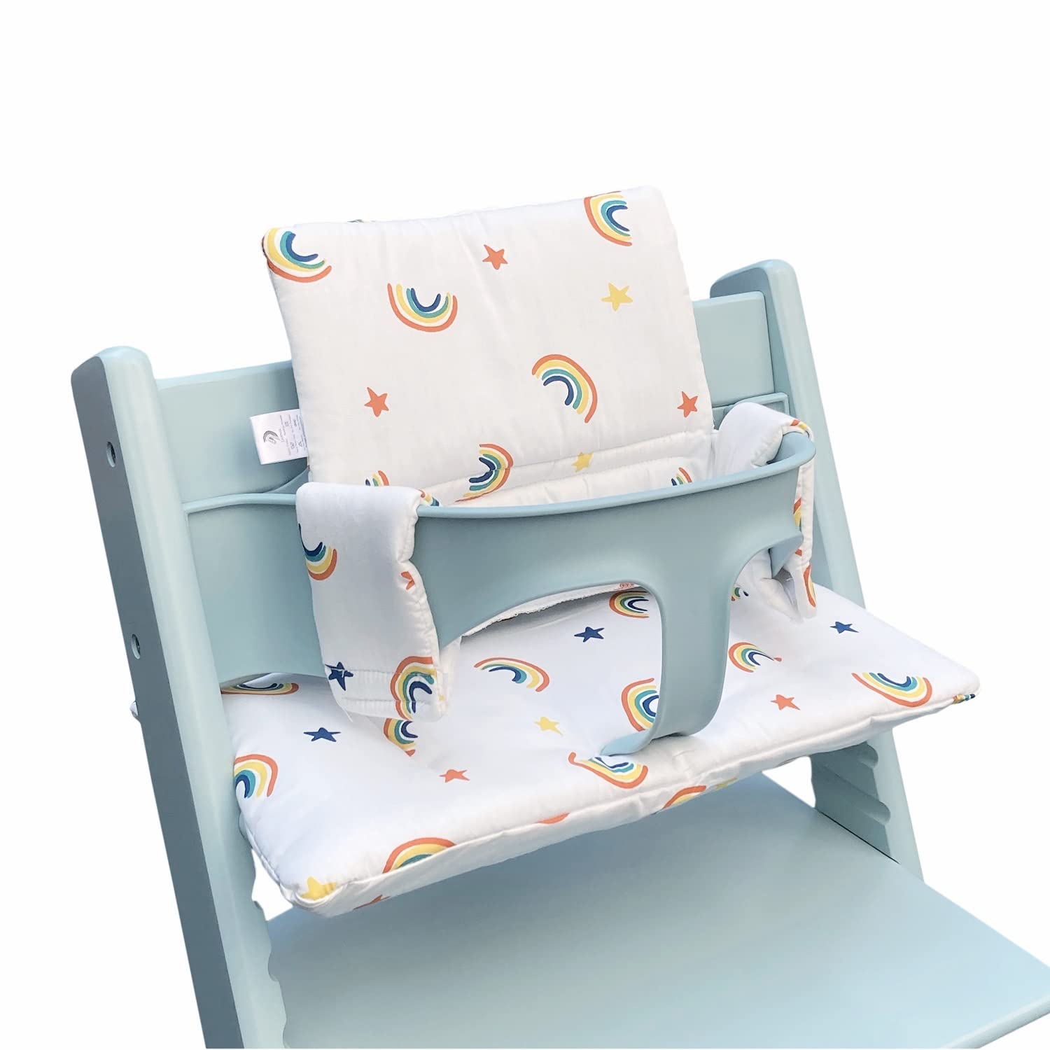 ZARPMA Highchair Cushion Compatible with Stokke Tripp Trapp Chiar High Chair Insert Cotton fabric Cover filled with Cotton Padding（White Rainbow）