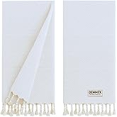 DEMMEX Organic Turkish Hand Towels for Bathroom – 100% Oeko-TEX Certified Turkish Cotton, Quick Dry, Lightweight Kitchen & Travel Towels, Diamond Weave, Large 18x36 Inches, Set of 2, White