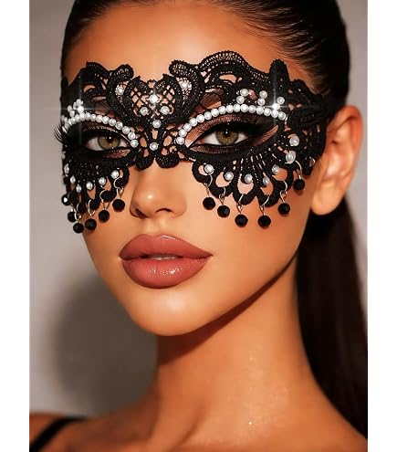 Amazon.com: Tgirls Black Masquerade Mask for Women Rhinestone Lace