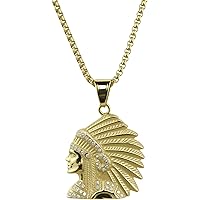 MayiaHey Native American Indian Chief Head Necklace for Men