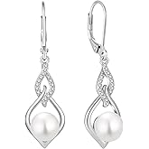 Starchenie Infinity Pearl Dangle Drop Earrings 925 Sterling Silver Rose Gold/18k Gold Plated Leverback Earrings Jewelry Gift for Women