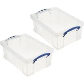 Really Useful Box 9L Stackable Plastic Storage Containers, Clear, 2-Pack | Stores Office Supplies, Crafts, Toys, Media, School Items &amp; Household Essentials with Snap Lids and Clip-Lock Carry Handles