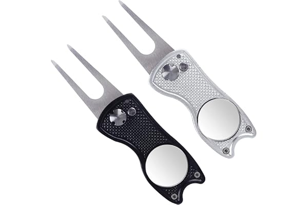 Golf Divot Repair Tool with Blank Ball Marker | Foldable Divot Tool, Golf Club Cleaner, Club Groove