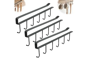 3Pcs Mug Hooks Under Cabinet Cups, 6 Black Hooks Coffee, Wine Glasses Storage Hook, Multifunction Nail Free Kitchen Utensil H