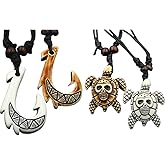 4Pcs Turtle Shark Tooth Necklace Pendant Bohemian Handmade Waterproof Surfer Necklace for Women Men Summer Beach Jewelry Gift