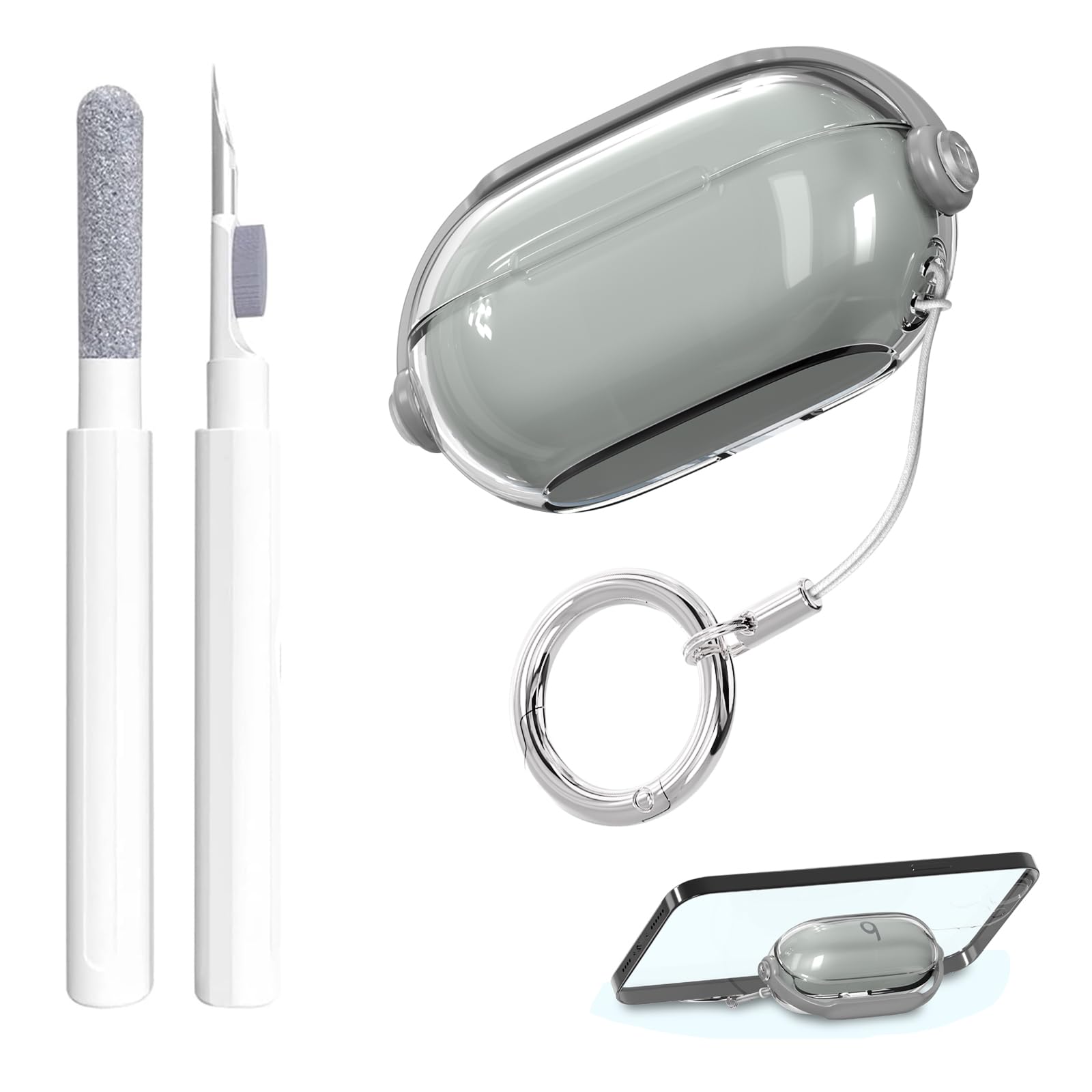 Photo 1 of Aircawin Secure Lock for Beats Solo Buds Case Cover,Cute Headphone Style for Beats Solo Buds Cover Clear,Shockproof Soft TPU Skin for Beat Solo Case with Carabiner&Cleaning Pen Women Girl Men-Clear