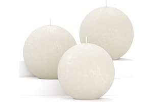 CANDWAX Candle Set of 3 Round Candles Ball 3 Inch - Perfect Candle Decor as Wedding Decoration and Candles Romantic - Unscented Shaped and Long Burning - Ivory