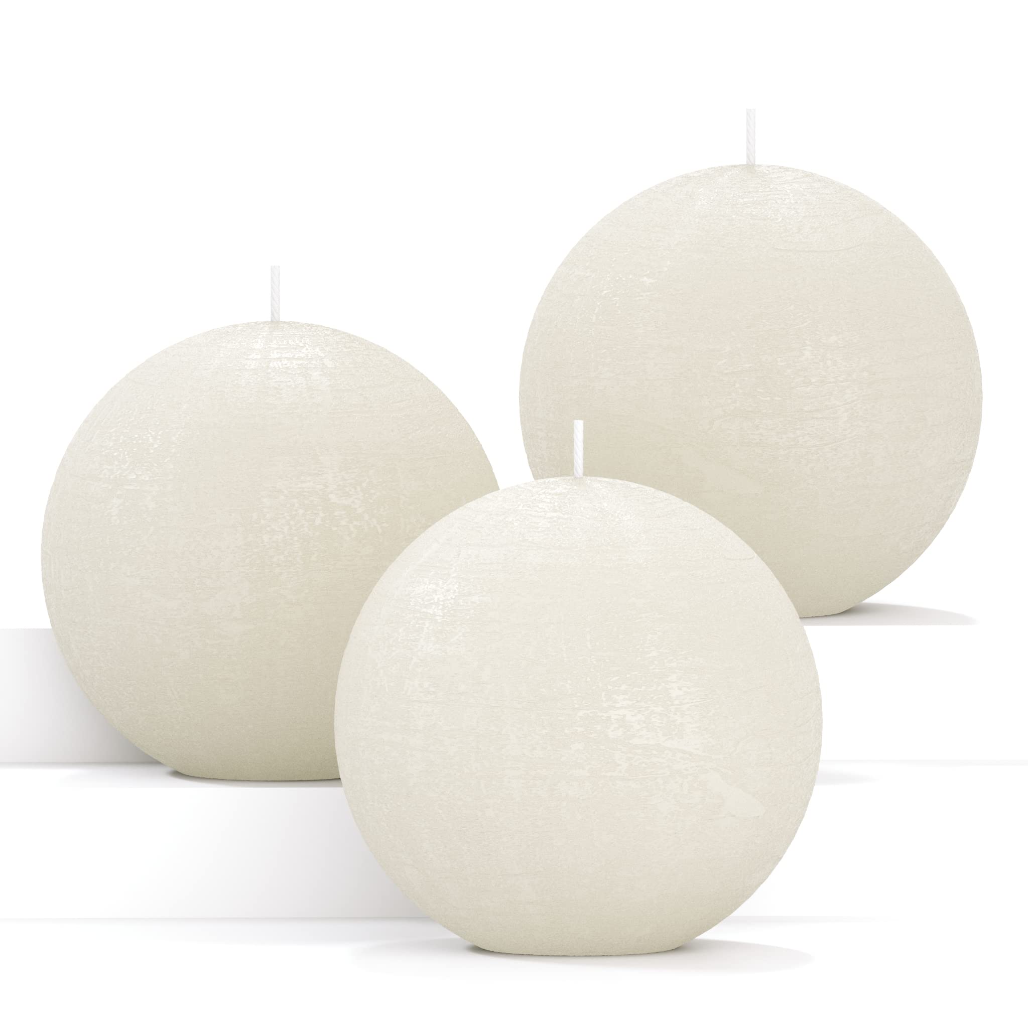 Photo 1 of **ALL CANDLES ARE DEFORMED** CANDWAX Candle Set of 3 Round Candles Ball 3 Inch - Perfect Candle Decor as Wedding Decoration and Candles Romantic - Unscented Shaped and Long Burning - Ivory
