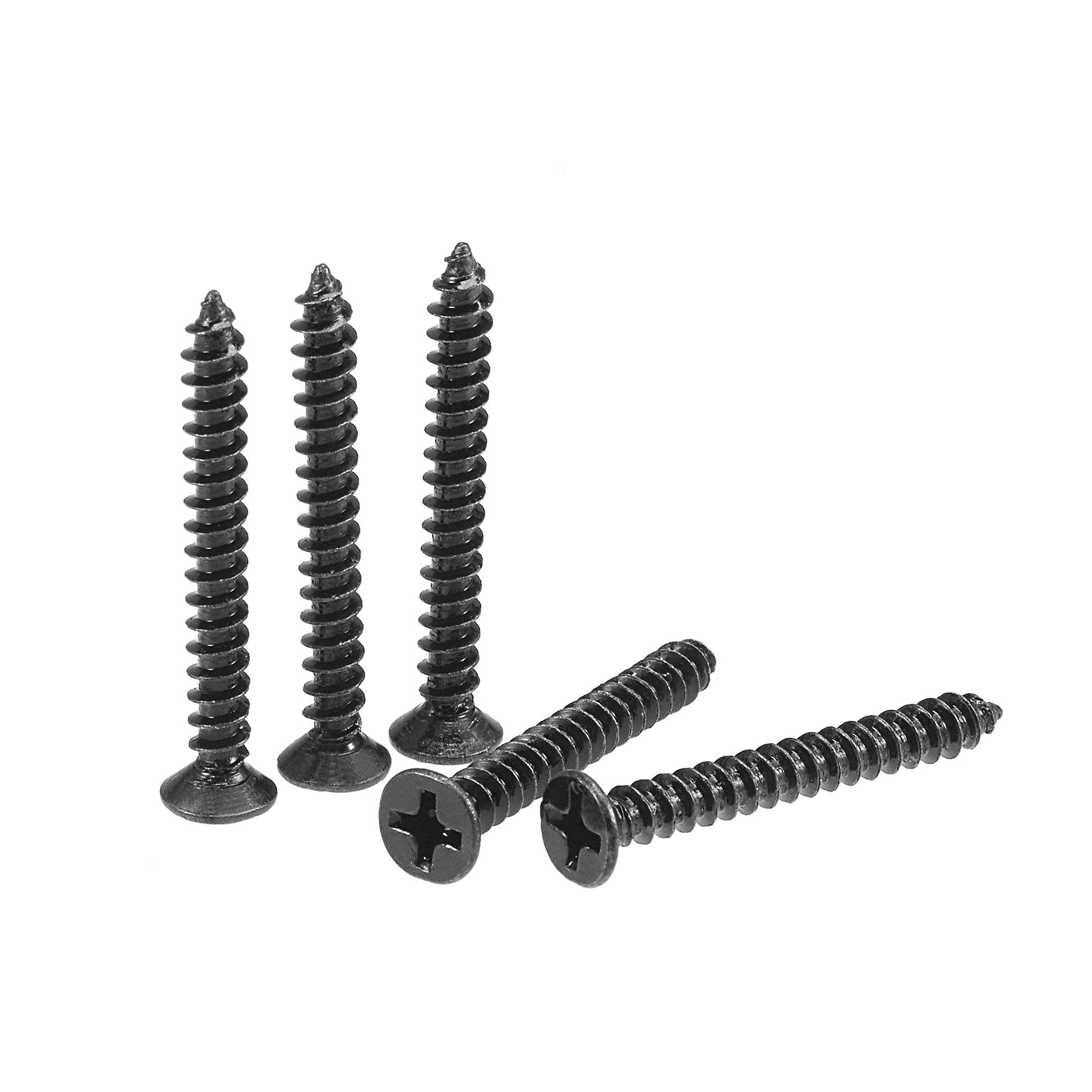 sourcing map M3.5 x 30mm Wood Screws Phillips Flat Head Carbon Steel Self Tapping Screws Black 200pcs