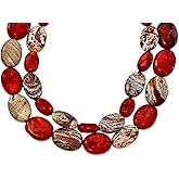 JewelryWeb 925 Sterling Silver Hand knotted Fancy Lobster Closure Carnelian Red Simulated Coral Red Zebra Jasper Necklace 26 Inch 22mm Wide Pendant Necklace for Women