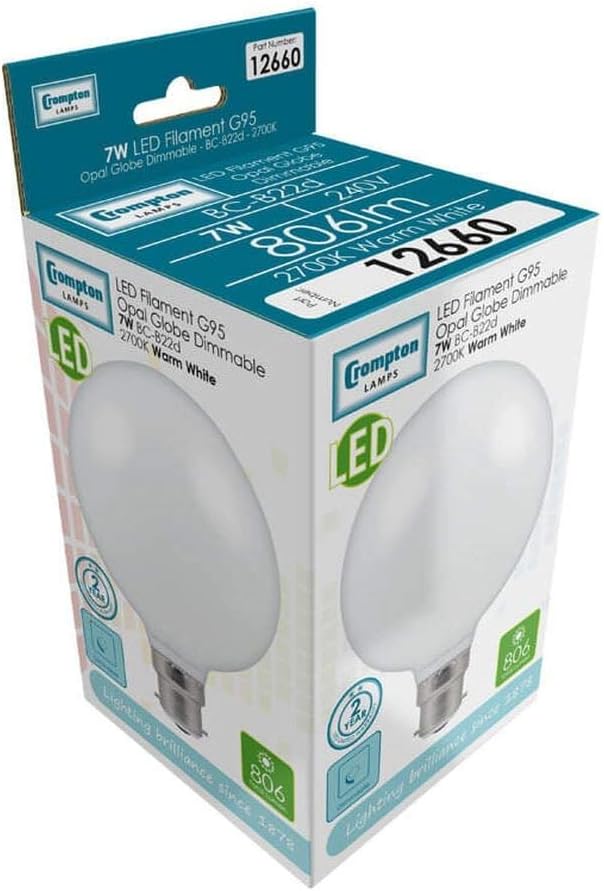 Crompton Lamps LED G95 Globe 7W BC-B22d Bayonet, Warm White - Image 5