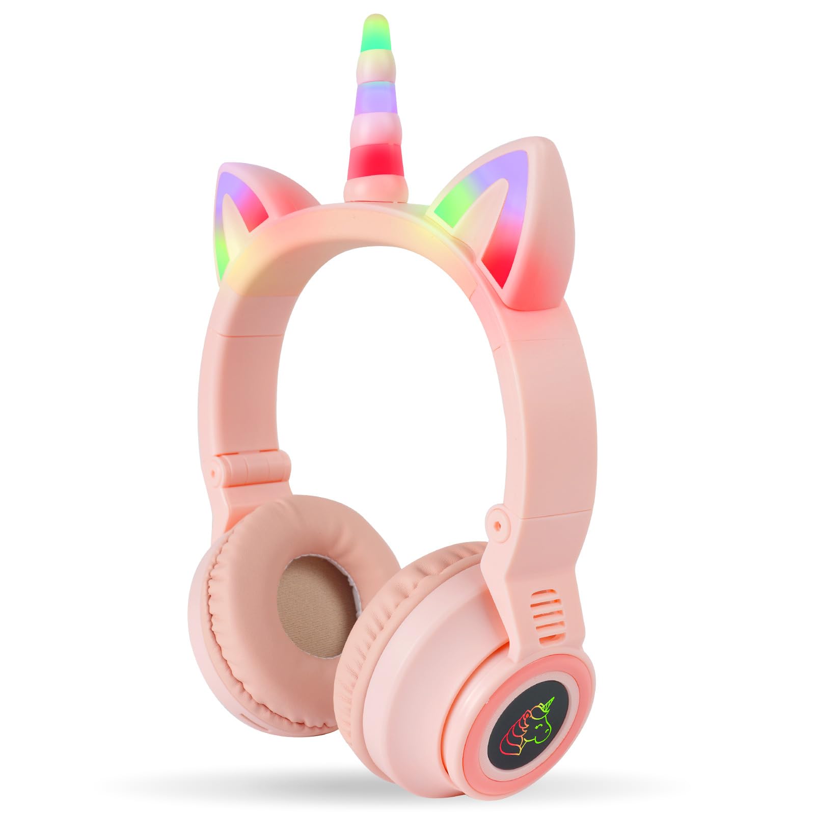 AXFEE Bluetooth Kids Headphones, LED Light Up U-nicorn Wireless Headphone, Bluetooth-compatible 5.0 Stereo headsets, Foldable Children Headphone Over Ear for PC Phone Ipad Study Travel School