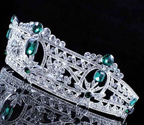 Janefashions Green Austrian Rhinestone Crystal Tiara Hair Combs Crown Bridal Silver Prom T813