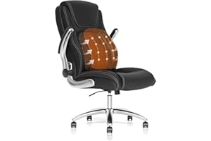 SUNNOW Ergonomic Office Chair, Executive Leather Desk Chair, Comfy High Back Computer Chair with Wide Thick Spring Cushion, Adjustable Lumbar Support, Padded Flip-up Arms, Tilt Function, Swivel Rolling Wheel