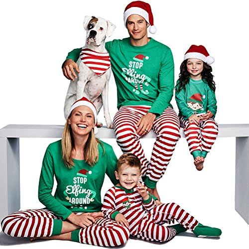 KASST Holiday Stripe Leisure Wear Christmas Matching Family Pajamas, Green/Red (L, Men)