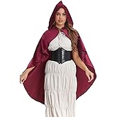 GRAJTCIN Women's Renaissance Hooded Cape Medieval Cloak for Adult Short Steampunk Velvet Cape Halloween Costume