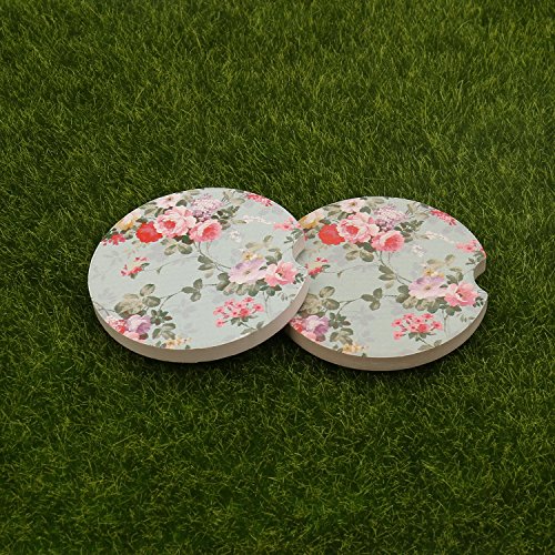 Car Coaster Pack of 2,Flowers Stone Car Coaster Absorbent Car Cup Holder for Drinks (Beautiful Floral 3) - Thumbnail 4