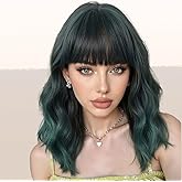 ZYYDSGO Ombre Green Bob Short Wavy Wig for Women Colord Cosplay Wigs Bangs Glueless Shoulder Length Bob Curly Women's Charming Synthetic Wigs Ombre Green Easy Wear Daily Wig