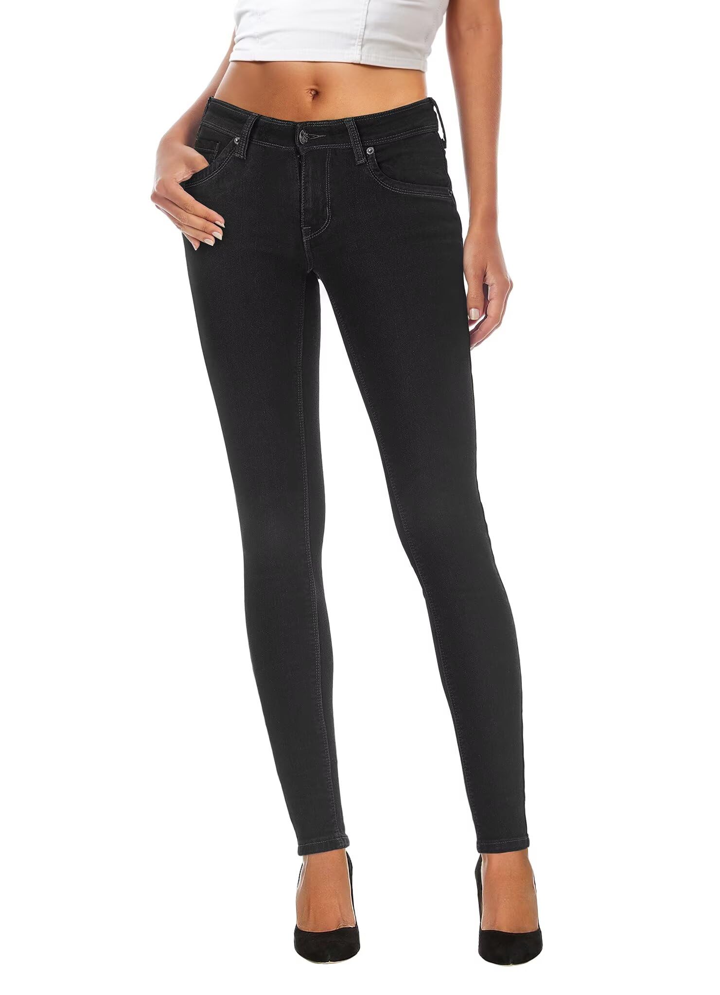 Photo 1 of & Company Womens Super Comfy Stretch Denim 5 Pocket Jean P22879SK Black 5 Long