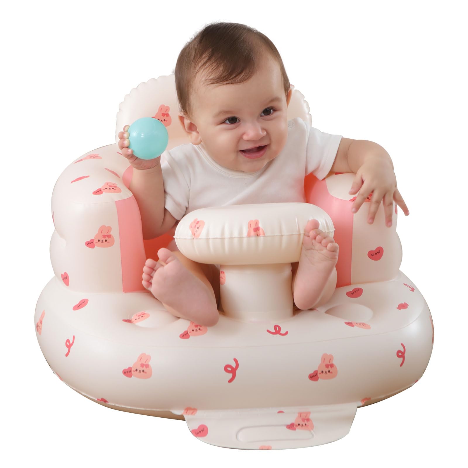 Photo 1 of AGITVPS Inflatable Baby Seat for Babies 3-36 Months, Built in Air Pump Baby Chair Sit Me up Floor Seat for Baby, Bumbo Seat for Learning to Sit, Feeding, Camping (Bear) (Love Bunny with Tray)