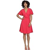Maggy London Women's V-Neck Twist Waist Detail Crepe Dress, Rose Red, 14