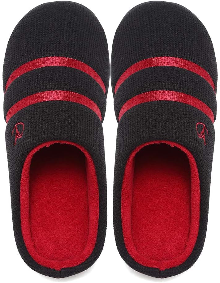 Coolloog Men's Breathable Memory Foam Slippers with Cozy Plush Non Slip Rubber Sole House Slippers Clogs Winter Warm Knitted Cotton Shoes