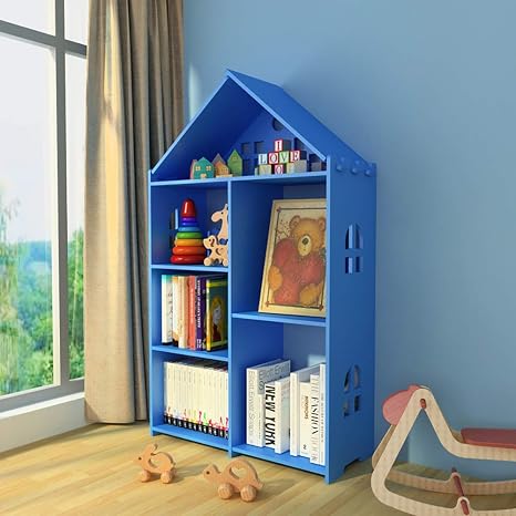 Amazon Co Jp キッズブックケース ドールハウスブックシェルフ ログ キャビン ストレージオーガナイザー 多機能 本ラック の 赤ちゃん キッズルーム おもちゃ 装飾 ブルー 66x26x108cm ホーム キッチン