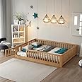 PVWIIK Queen Size Montessori Floor Bed Frame with Convertible Door & Wood Slats for Kids,Wood Montessori Bed with Safety Guardrails for Girls & Boys,Natural