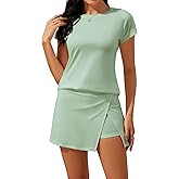 PUXOBYKU Women 2 Piece Shorts Set Sweatsuits 2026 Casual Summer Lounge Shorts Skirt Trendy Short Sleeve Matching Sets