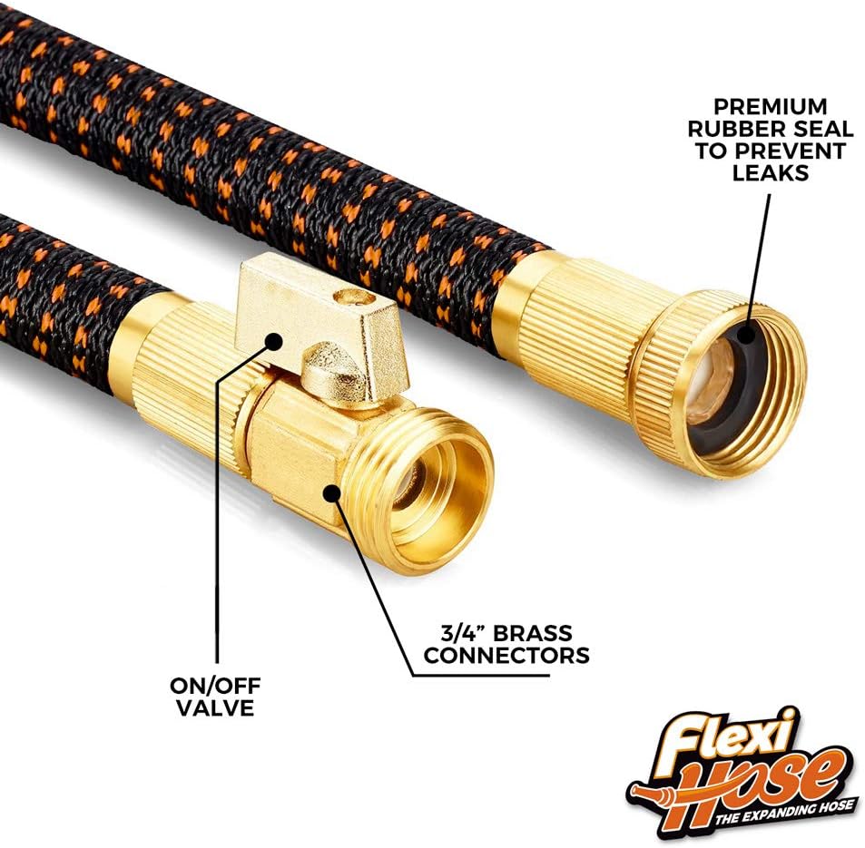 Flexi Hose Lightweight Expandable Garden Hose | No-Kink Flexibility - Extra Strength with 3/4 Inch Solid Brass Fittings & Double Latex Core | Rot, Crack, Leak Resistant (100 FT, Orange/Black) : Garden & Outdoor